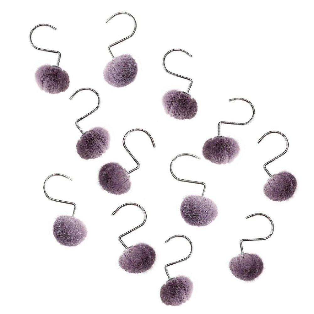 12-pc Wild Sage Rochell Faux Fur Pom Pom Shower Curtain Hooks MAUVE ORCHID color